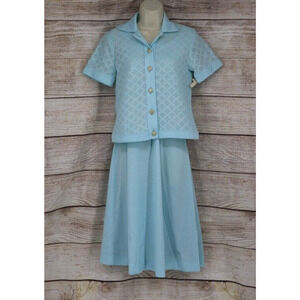 VINTAGE Allyson Holley Dallas Womens Size 8 Knit Dress with Jacket Set Teal Blue